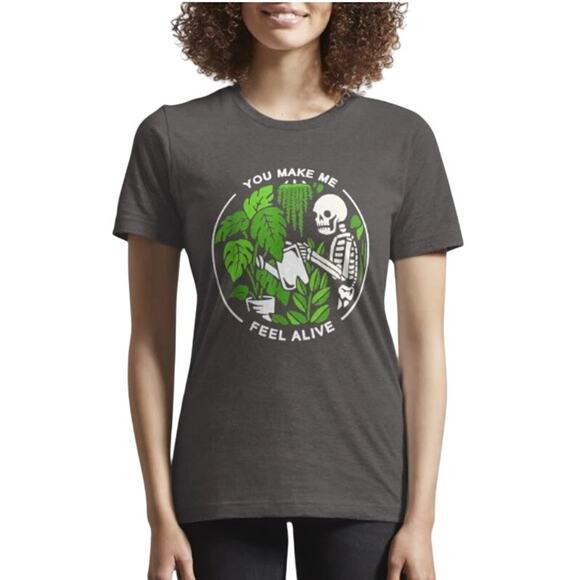 Bella+Canvas Skeleton You Make Me Feel Alive Plant Graphic Tee Heather Black S - Picture 2 of 8